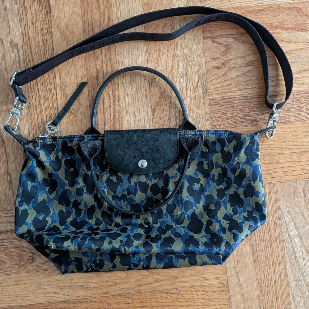 Le Pliage Longchamp Bag Black and Blue Camo (Discontinued Print)